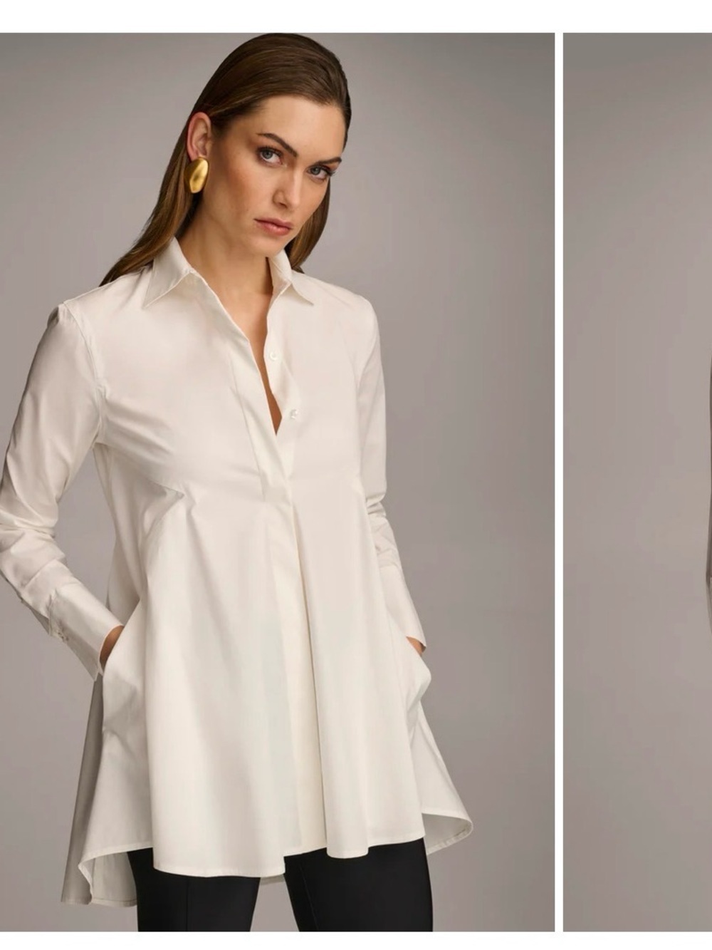 Donna Karan Ivory Swing Button-Front Tunic